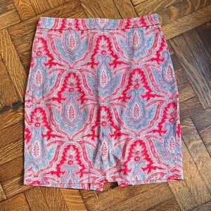 J. Crew Red and Blue Paisley Pencil Skirt